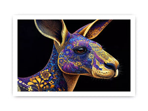 kangaroo wall art luxury animal print, ornate animal portrait canvas, decorative kangaroo artwork gold pattern, modern animal illustration wall decor, detailed wildlife art print