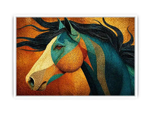 abstract horse wall art teal gold, luxury horse canvas print, textured horse painting modern decor, artistic horse portrait illustration, colorful horse artwork wall decor