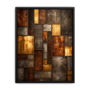 industrial abstract wall art metal texture, geometric rustic panel artwork, modern industrial canvas print, metallic abstract wall decor, textured geometric art print