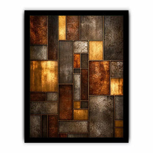 industrial abstract wall art metal texture, geometric rustic panel artwork, modern industrial canvas print, metallic abstract wall decor, textured geometric art print