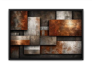industrial abstract wall art rust texture, layered metal panel artwork, modern geometric industrial canvas, textured neutral wall decor, urban abstract art print