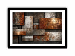 industrial abstract wall art rust texture, layered metal panel artwork, modern geometric industrial canvas, textured neutral wall decor, urban abstract art print