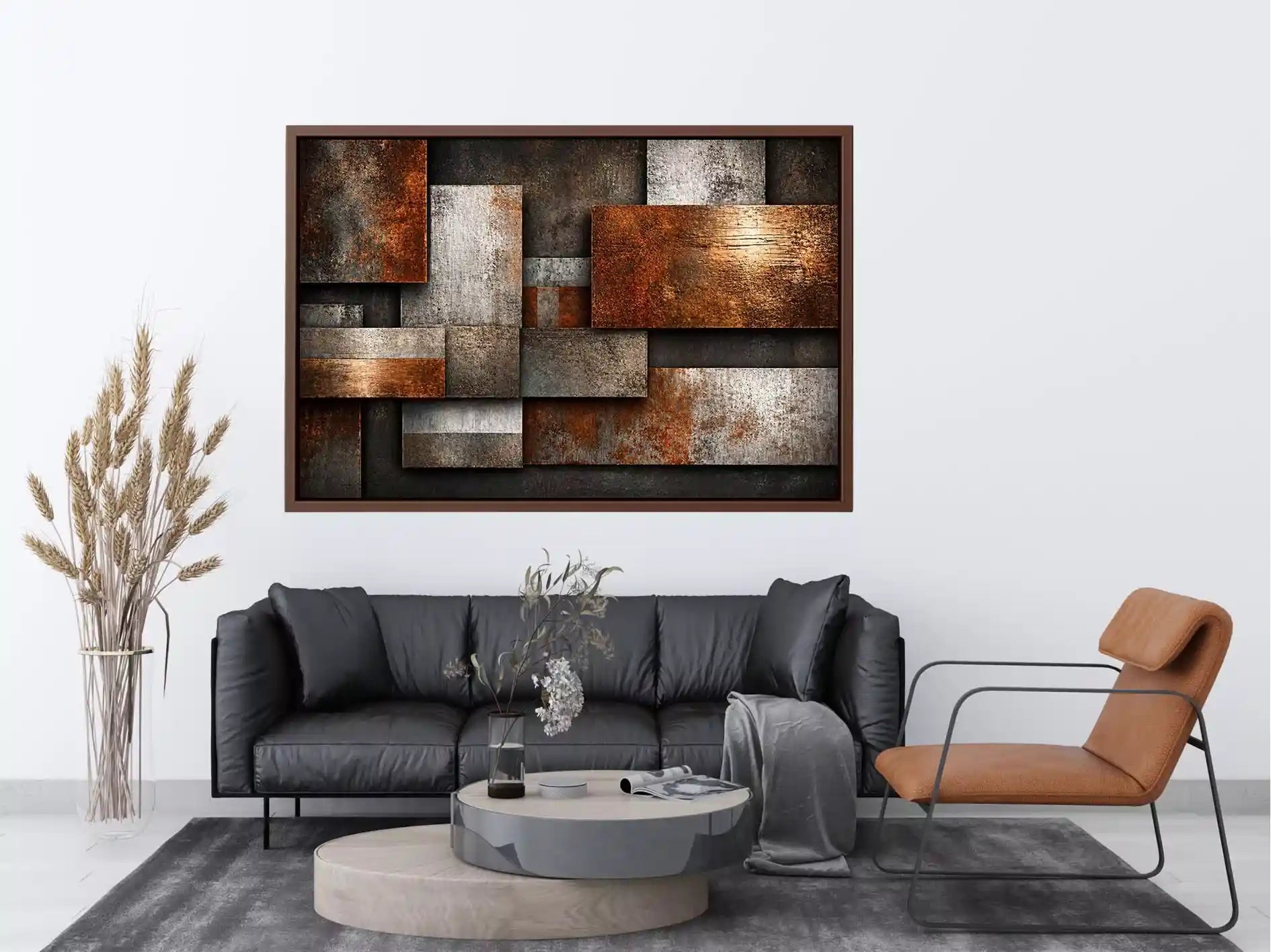 industrial abstract wall art rust texture, layered metal panel artwork, modern geometric industrial canvas, textured neutral wall decor, urban abstract art print