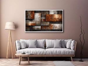industrial abstract wall art rust texture, layered metal panel artwork, modern geometric industrial canvas, textured neutral wall decor, urban abstract art print