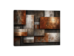industrial abstract wall art rust texture, layered metal panel artwork, modern geometric industrial canvas, textured neutral wall decor, urban abstract art print