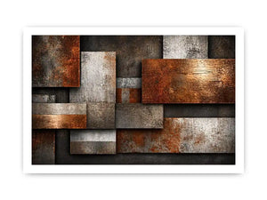 industrial abstract wall art rust texture, layered metal panel artwork, modern geometric industrial canvas, textured neutral wall decor, urban abstract art print