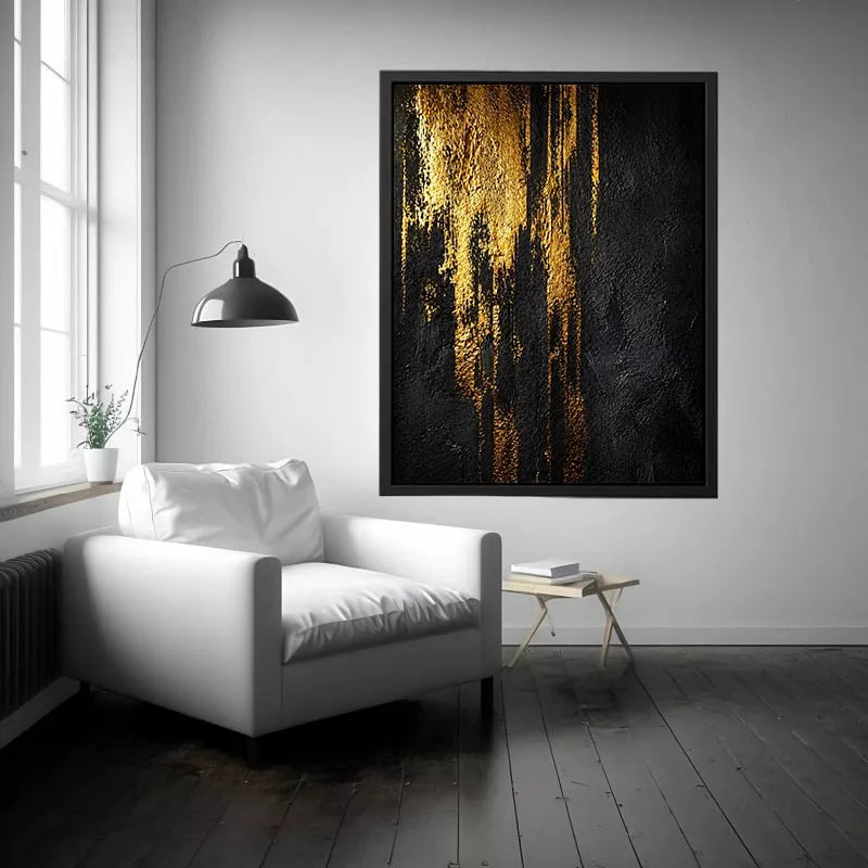 abstract gold texture wall art, black gold modern canvas print, luxury textured abstract artwork, metallic gold wall decor, bold abstract texture painting