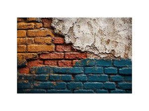 rustic brick wall art texture, urban wall texture canvas print, distressed painted brick artwork, industrial wall decor texture, colorful brick abstract art