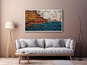 rustic brick wall art texture, urban wall texture canvas print, distressed painted brick artwork, industrial wall decor texture, colorful brick abstract art