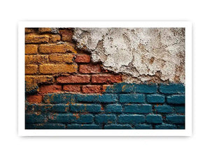rustic brick wall art texture, urban wall texture canvas print, distressed painted brick artwork, industrial wall decor texture, colorful brick abstract art