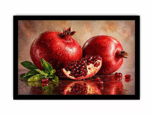 modern pomegranate still life wall art, red fruit painting canvas print, realistic pomegranate artwork kitchen decor, contemporary fruit still life painting