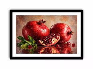 modern pomegranate still life wall art, red fruit painting canvas print, realistic pomegranate artwork kitchen decor, contemporary fruit still life painting