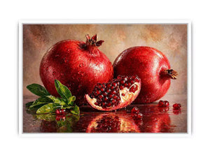 modern pomegranate still life wall art, red fruit painting canvas print, realistic pomegranate artwork kitchen decor, contemporary fruit still life painting