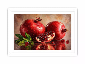 modern pomegranate still life wall art, red fruit painting canvas print, realistic pomegranate artwork kitchen decor, contemporary fruit still life painting