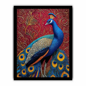 peacock wall art colorful bird painting, royal peacock canvas print vibrant feathers, decorative bird artwork modern wall decor, peacock illustration luxury art