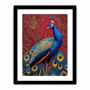 peacock wall art colorful bird painting, royal peacock canvas print vibrant feathers, decorative bird artwork modern wall decor, peacock illustration luxury art