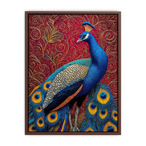 peacock wall art colorful bird painting, royal peacock canvas print vibrant feathers, decorative bird artwork modern wall decor, peacock illustration luxury art