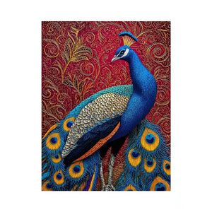 peacock wall art colorful bird painting, royal peacock canvas print vibrant feathers, decorative bird artwork modern wall decor, peacock illustration luxury art