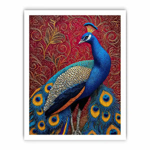 peacock wall art colorful bird painting, royal peacock canvas print vibrant feathers, decorative bird artwork modern wall decor, peacock illustration luxury art