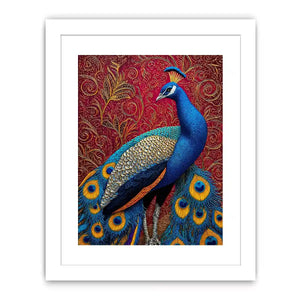 peacock wall art colorful bird painting, royal peacock canvas print vibrant feathers, decorative bird artwork modern wall decor, peacock illustration luxury art
