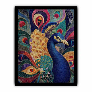 peacock wall art colorful luxury bird canvas, vibrant peacock painting detailed feathers artwork, blue gold peacock canvas modern decor, exotic bird wall art premium textured design