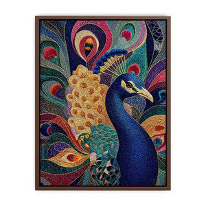 peacock wall art colorful luxury bird canvas, vibrant peacock painting detailed feathers artwork, blue gold peacock canvas modern decor, exotic bird wall art premium textured design