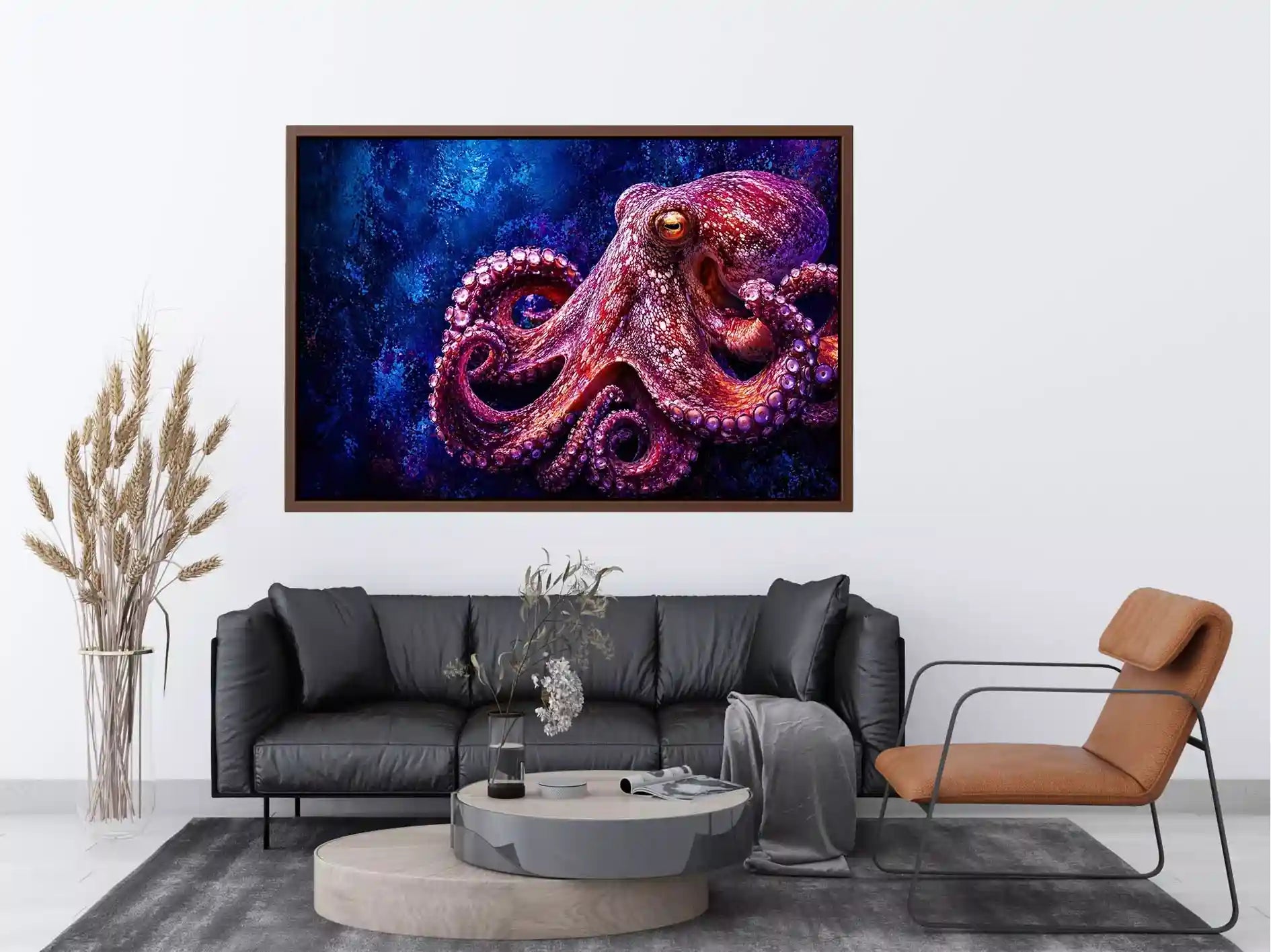 octopus wall art modern ocean canvas, vibrant octopus painting detailed texture artwork, marine life canvas bold sea creature decor, underwater octopus artwork premium design