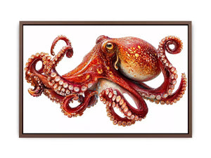 minimal octopus wall art clean marine canvas, elegant octopus illustration modern decor, red octopus artwork white background premium print, sea life minimalist canvas design