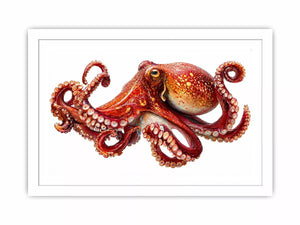 minimal octopus wall art clean marine canvas, elegant octopus illustration modern decor, red octopus artwork white background premium print, sea life minimalist canvas design