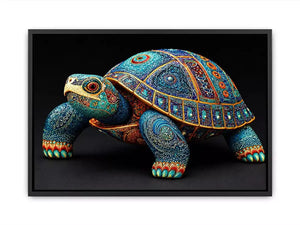 ornate turtle wall art canvas, luxury blue gold turtle artwork, decorative sea life canvas art, detailed reptile illustration wall art