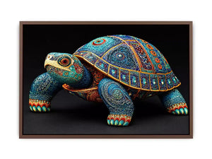 ornate turtle wall art canvas, luxury blue gold turtle artwork, decorative sea life canvas art, detailed reptile illustration wall art