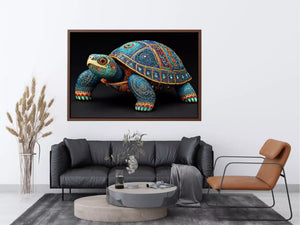 ornate turtle wall art canvas, luxury blue gold turtle artwork, decorative sea life canvas art, detailed reptile illustration wall art