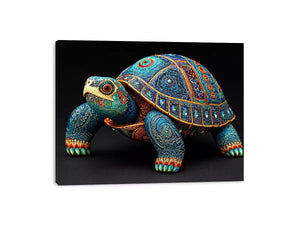 ornate turtle wall art canvas, luxury blue gold turtle artwork, decorative sea life canvas art, detailed reptile illustration wall art