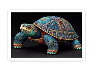 ornate turtle wall art canvas, luxury blue gold turtle artwork, decorative sea life canvas art, detailed reptile illustration wall art