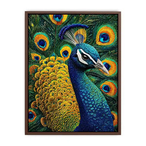 peacock wall art canvas colorful feathers, luxury blue gold peacock artwork, vibrant bird canvas wall decor, detailed peacock feather painting