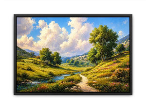 Impressionist sunflower field with rustic villa golden canvas wall art