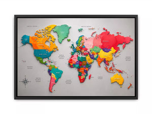 colorful world map wall art modern educational canvas global geography decor