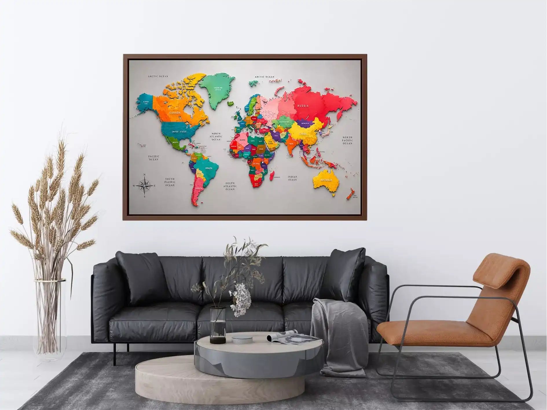 colorful world map wall art modern educational canvas global geography decor