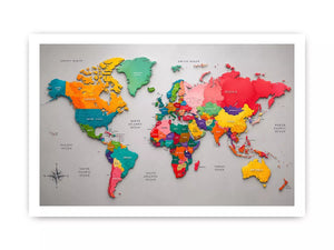 colorful world map wall art modern educational canvas global geography decor