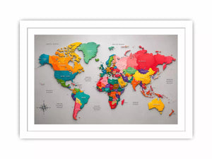 colorful world map wall art modern educational canvas global geography decor