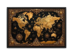 vintage world map gold wall art antique luxury canvas black gold decor