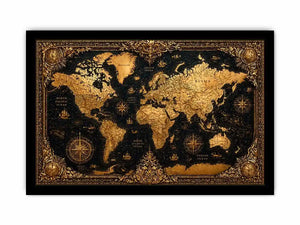 vintage world map gold wall art antique luxury canvas black gold decor