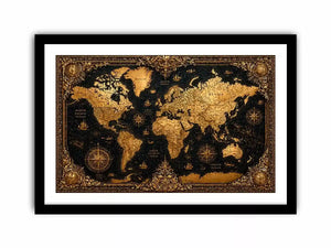 vintage world map gold wall art antique luxury canvas black gold decor