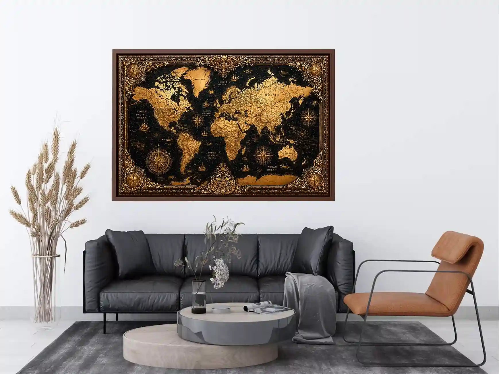 vintage world map gold wall art antique luxury canvas black gold decor