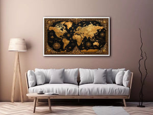 vintage world map gold wall art antique luxury canvas black gold decor