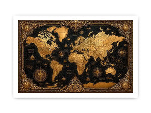 vintage world map gold wall art antique luxury canvas black gold decor