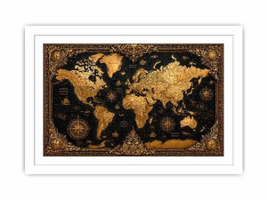 vintage world map gold wall art antique luxury canvas black gold decor