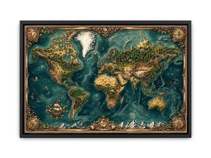 artistic world map textured wall art teal earthy vintage canvas decor