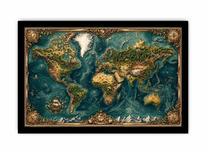 artistic world map textured wall art teal earthy vintage canvas decor