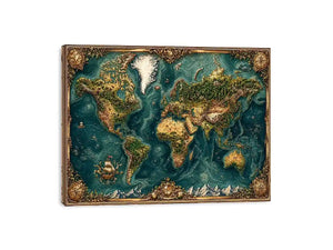 artistic world map textured wall art teal earthy vintage canvas decor